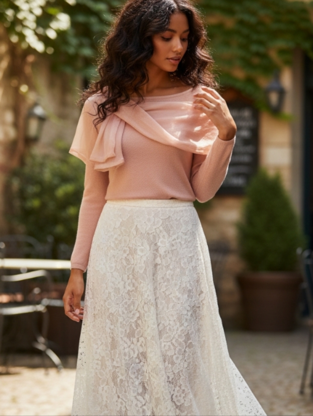 Elegant Pink Long Sleeve Top with Statement Chiffon Front Bow